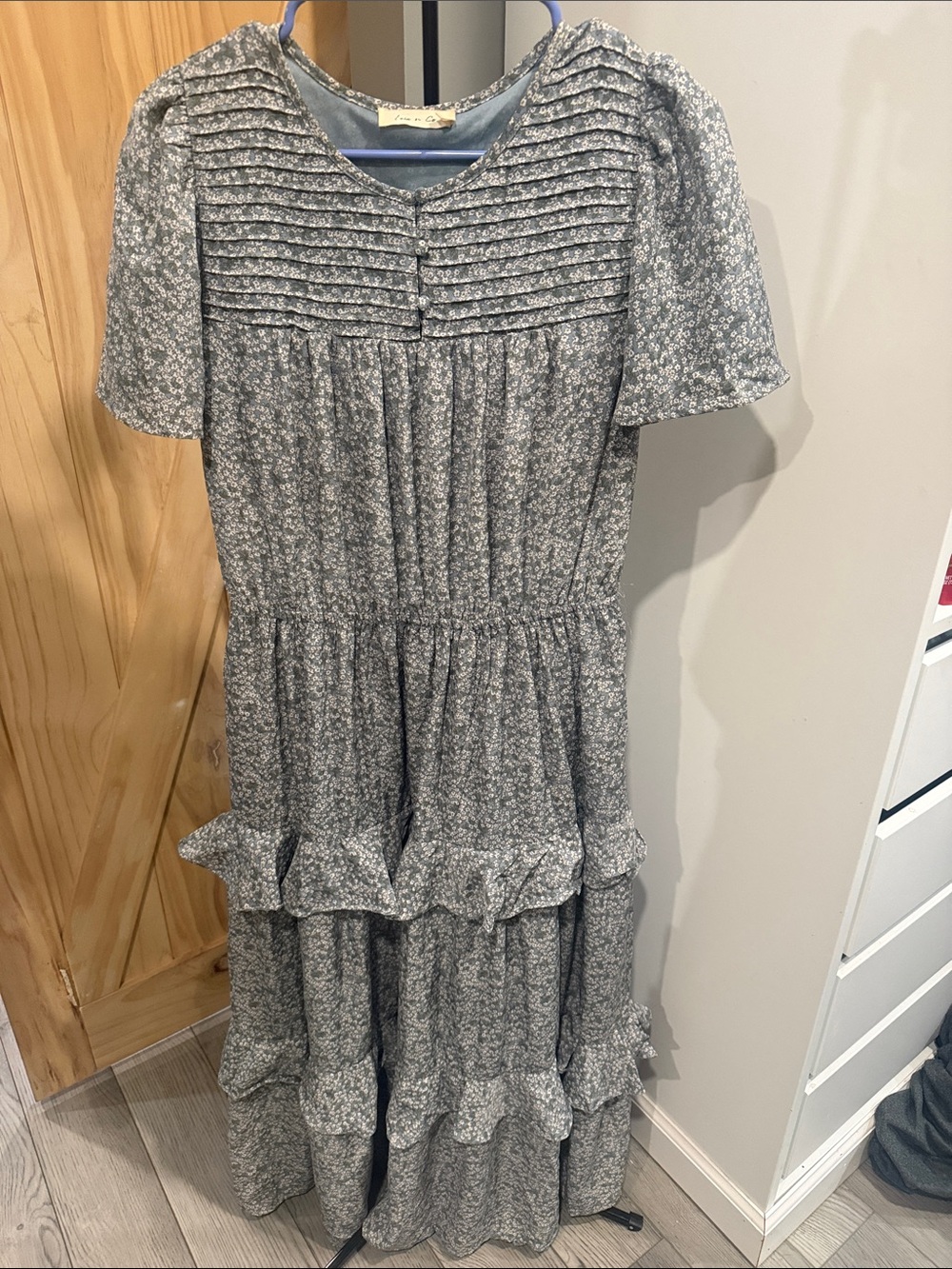 Blue Floral Tiered Midi Dress for Women- Soft Pintuck Bodice